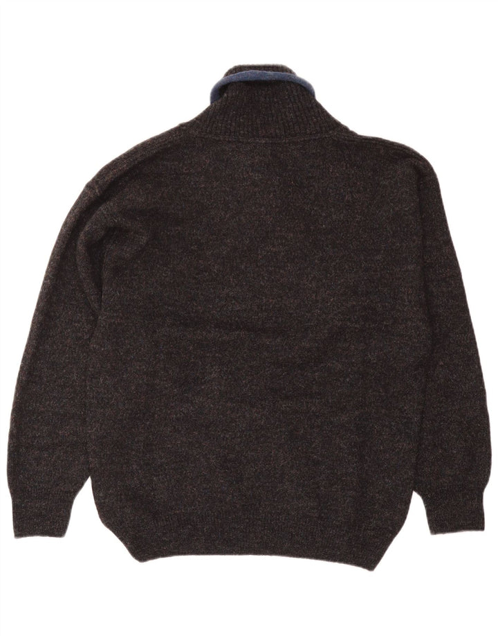 Vintage hombres chal cuello jumper suéter medio azul marino lana