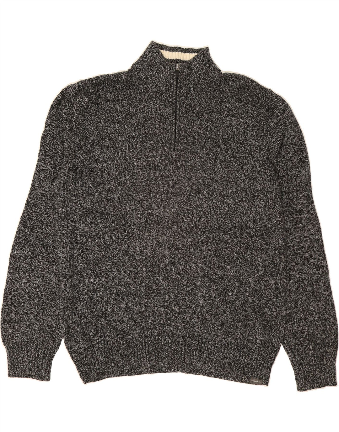 EDDIE BAUER Mens Zip Neck Jumper Sweater Large Grey Flecked Cotton Vintage Eddie Bauer and Second-Hand Eddie Bauer from Messina Hembry 