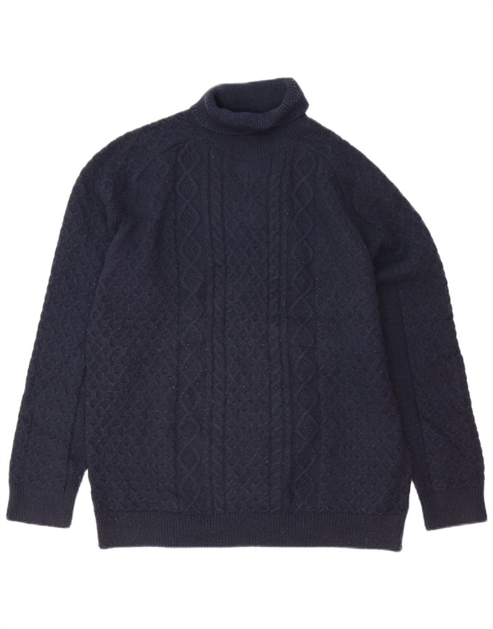 Marks & Spencer Jersey con cuello vuelto para hombre, talla grande, poliéster azul marino
