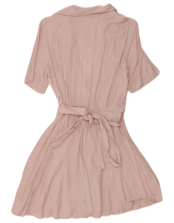 Zara Mujer Vestido Cruzado UK 40 Small Viscosa Rosa