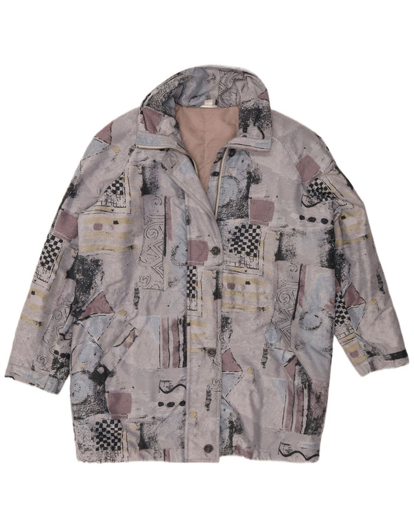 Vintage mujer oversized cortavientos abrigo Reino Unido 14/16 gran patchwork gris