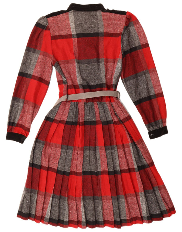 Vintage mujer manga larga Maxi vestido IT 46 grande rojo cheque acrílico