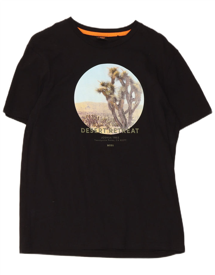 Hugo Boss Hombre Camiseta Gráfica Top Medio Algodón Negro