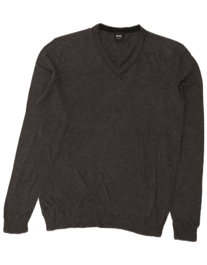 Hugo Boss Hombre | Jersey slim fit con cuello en V de algodón gris medio