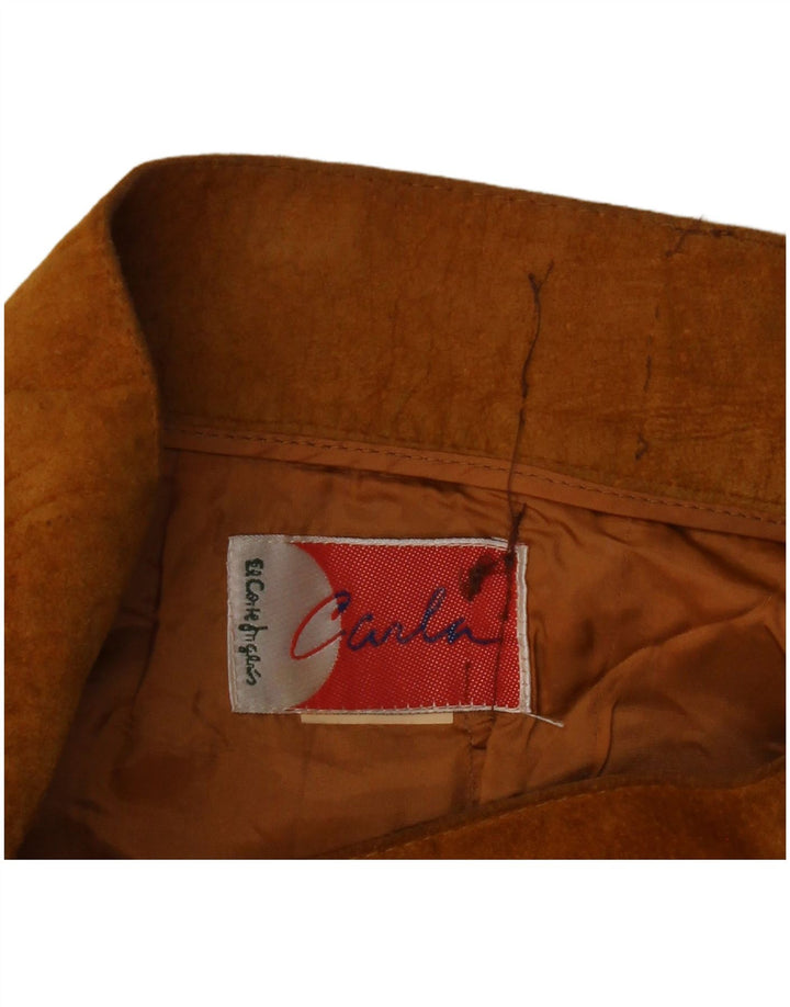 Vintage mujeres Carla ante mini falda grande W32 marrón