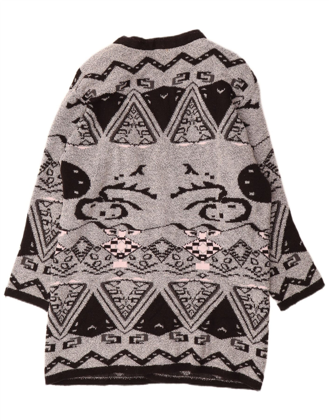 VINTAGE Mujer Longline Open Cardigan Suéter EU 44 XL Gris Geométrico