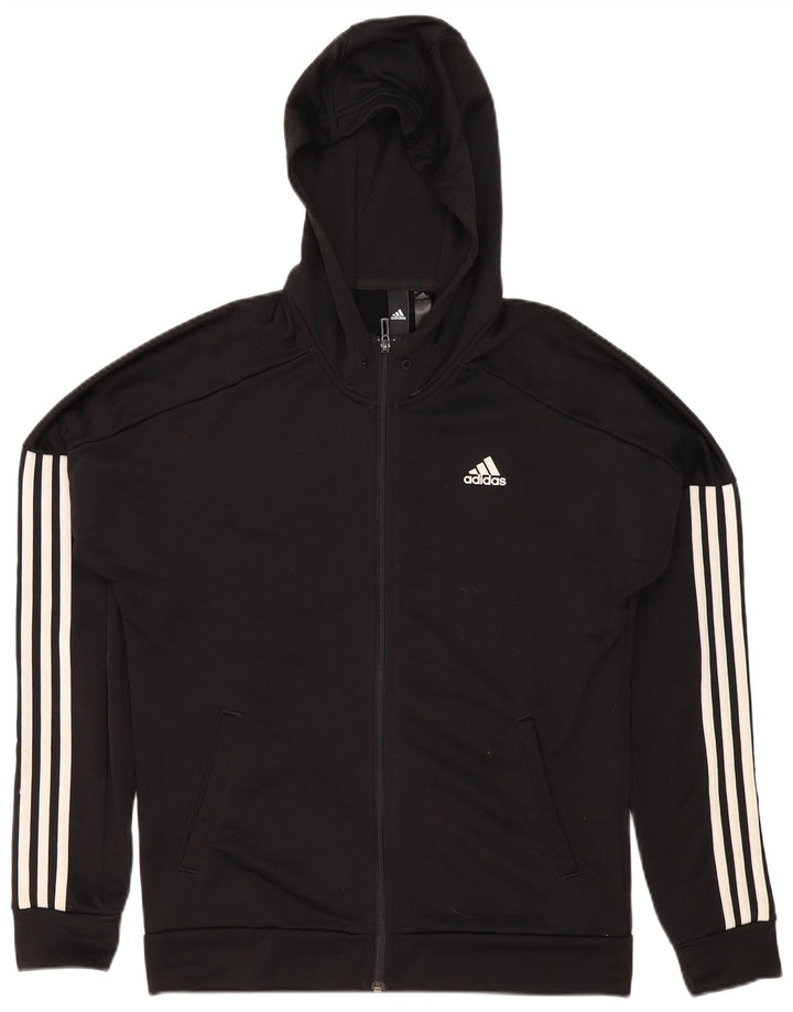 Adidas Hombre Zip Sudadera Con Capucha Suéter Mediano Negro Poliéster