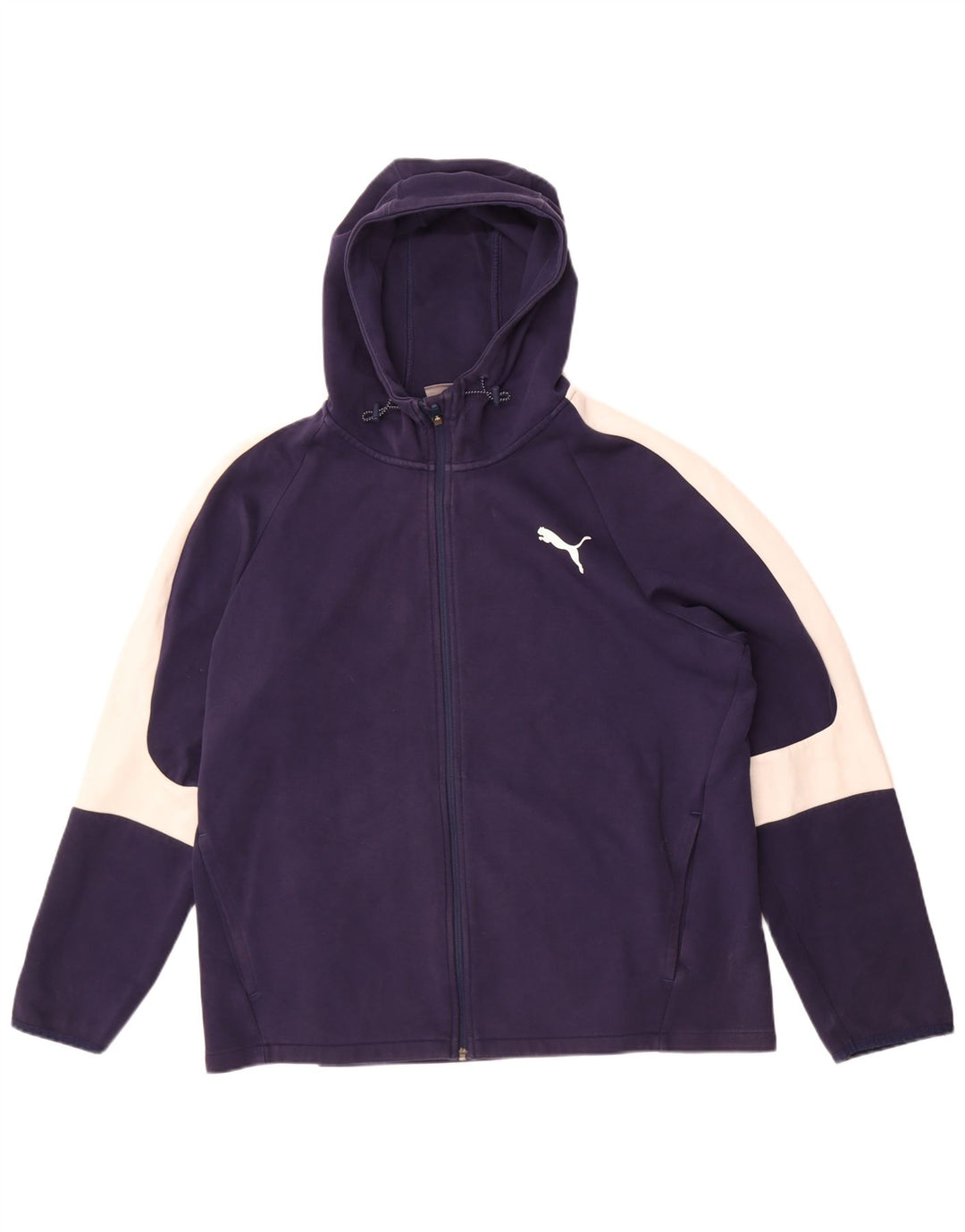 Puma Sudadera con capucha y cremallera para hombre, talla 2XL, algodón azul marino con bloques de color