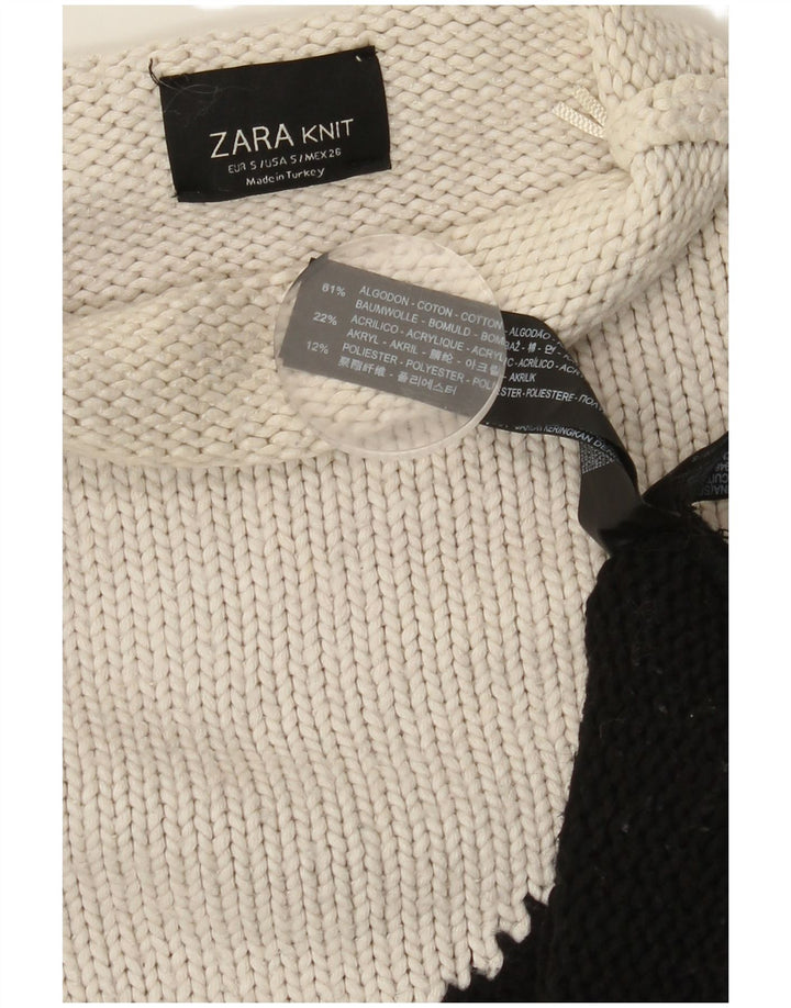 ZARA Womens Turtle Neck Jumper Sweater UK 10 Small White Colourblock