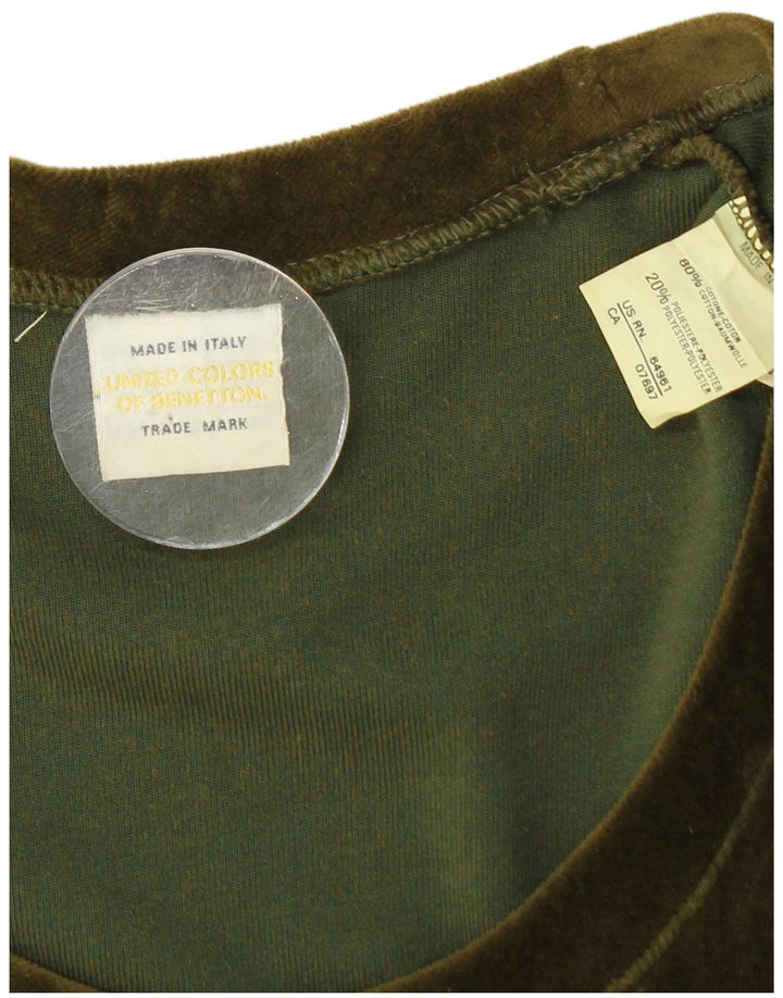 BENETTON Vestido ajustado de terciopelo de manga larga para mujer UK 8 Pequeño Algodón verde