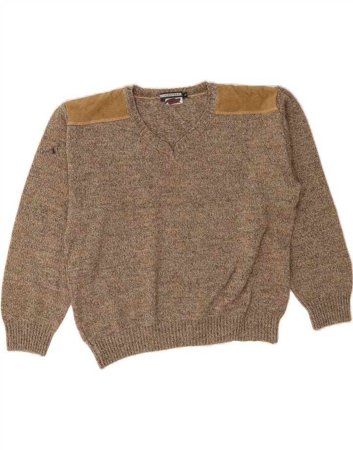 VINTAGE Mens V-Neck Jumper Sweater IT 48 Medium Beige Wool Vintage Vintage and Second-Hand Vintage from Messina Hembry 