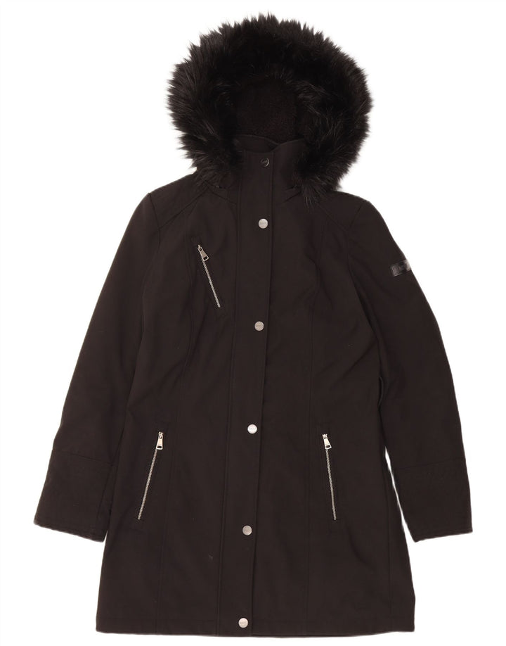 Dkny Parka con capucha para mujer UK 10 Small Poliéster negro