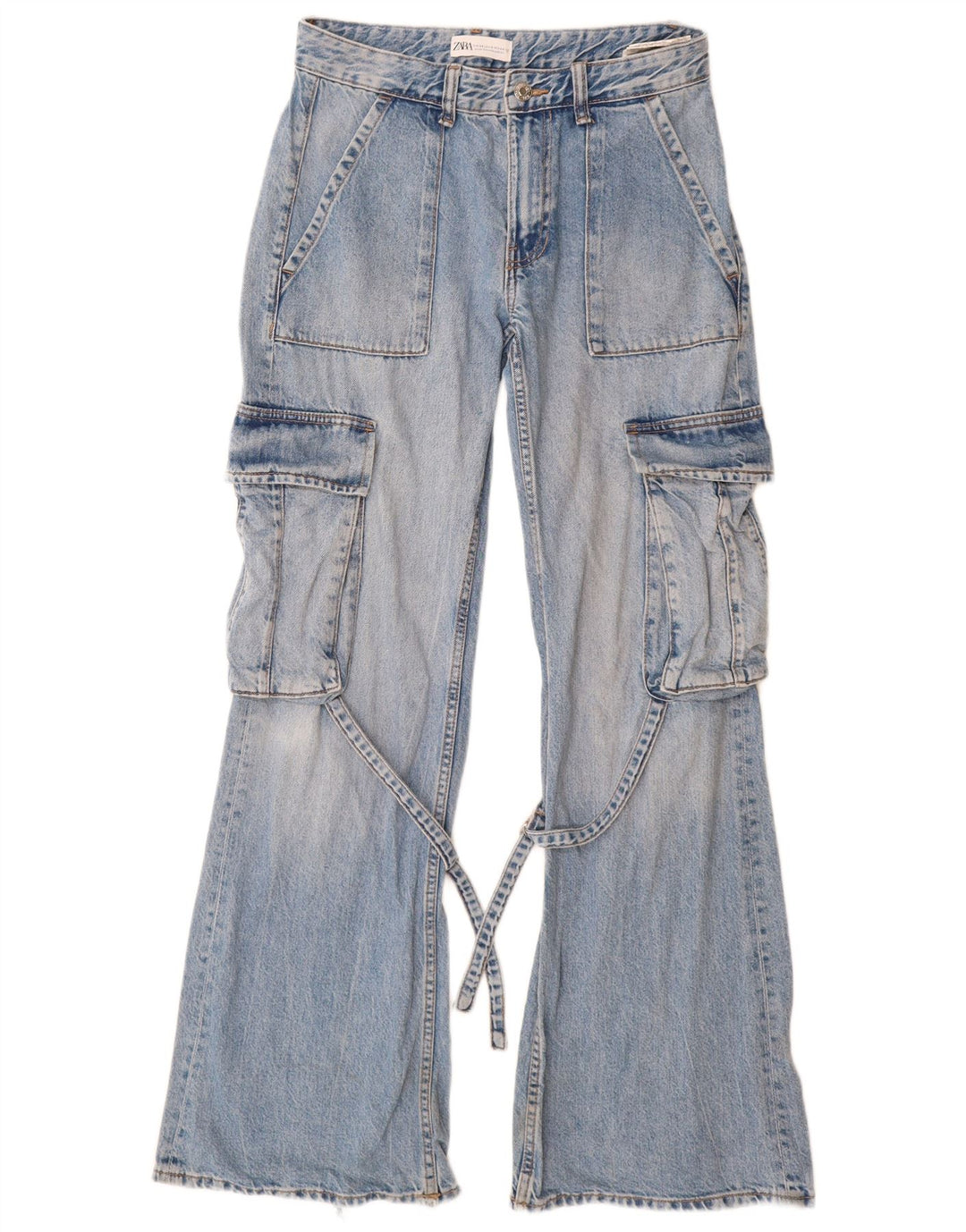 ZARA Vaqueros Cargo Acampanados Mujer EU 34 2XS W24 L32 Algodón Azul