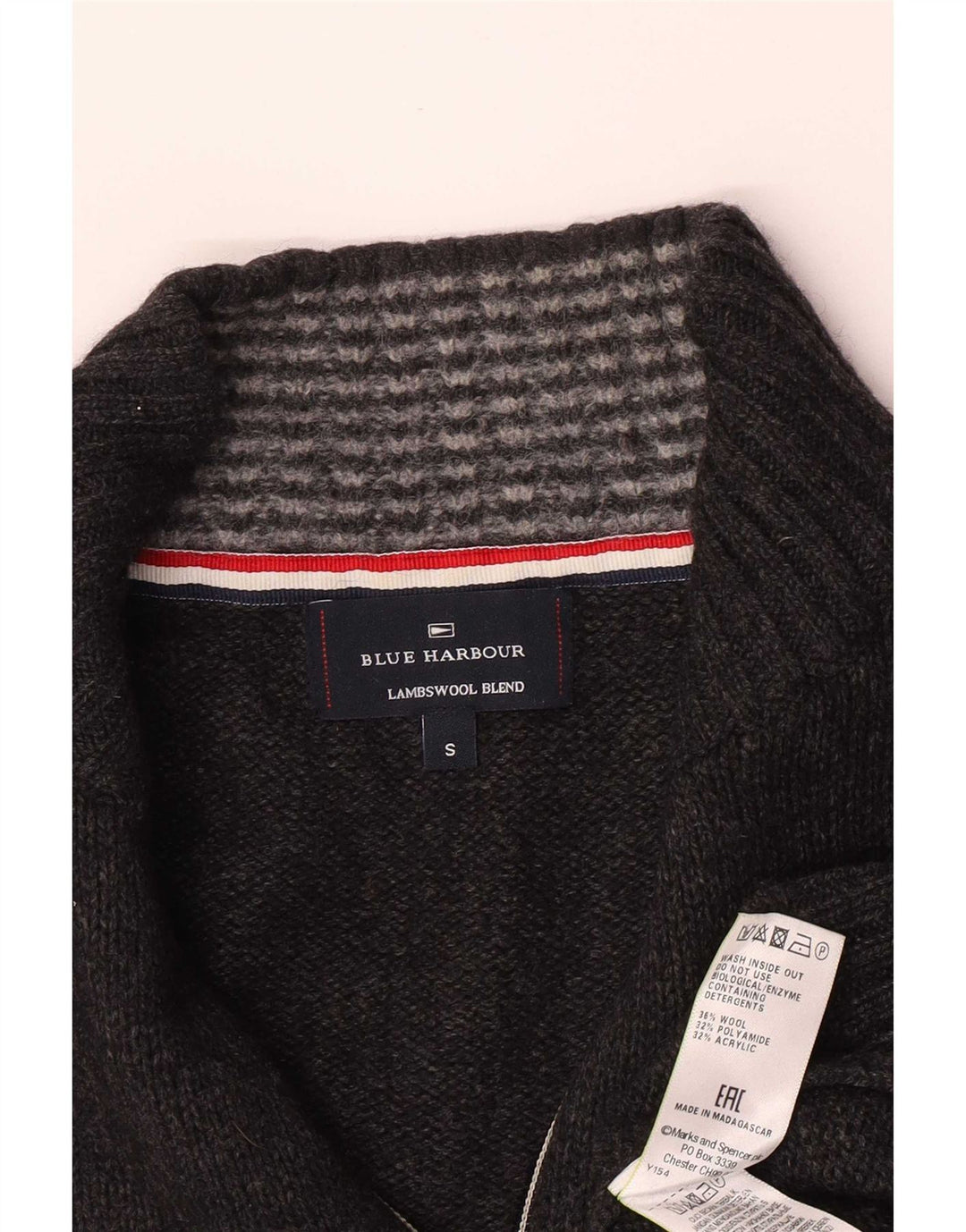 Marks & Spencer Jersey azul con cuello y cremallera Harbor para hombre, talla pequeña, gris