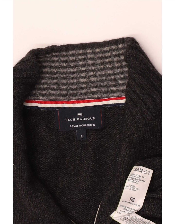 Marks & Spencer Jersey azul con cuello y cremallera Harbor para hombre, talla pequeña, gris
