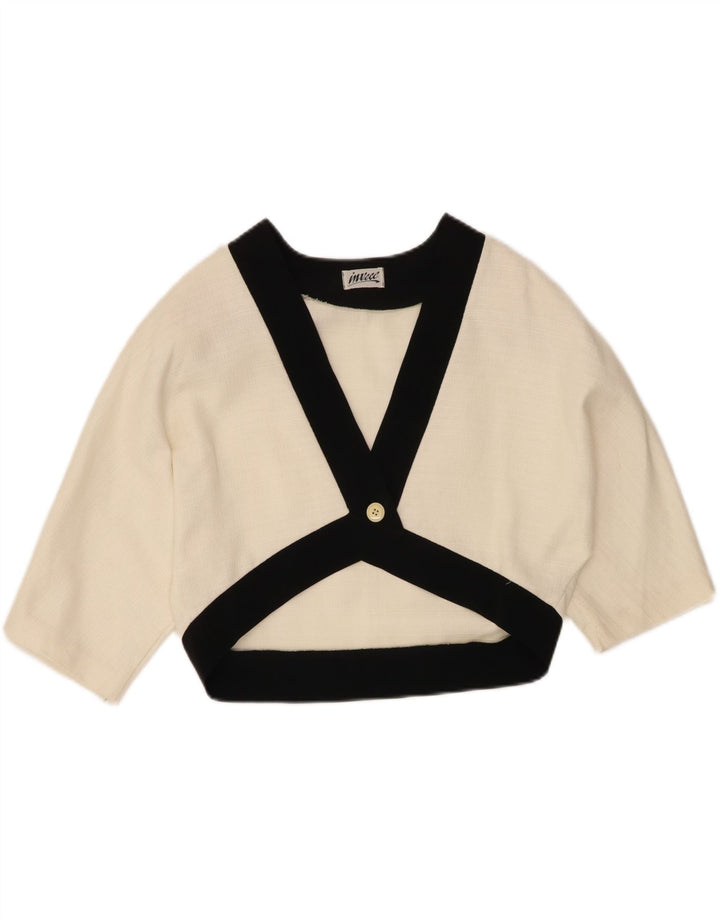 Vintage mujer Bolero Top EU 44 XL de algodón blanco