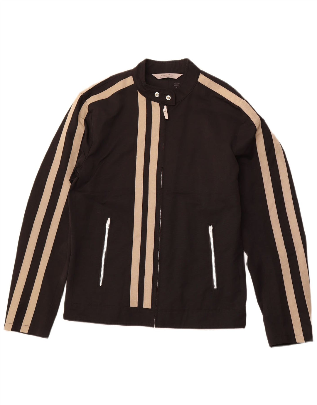 ZARA Chaqueta Bomber Hombre UK 38 Mediana Algodón A Rayas Negro