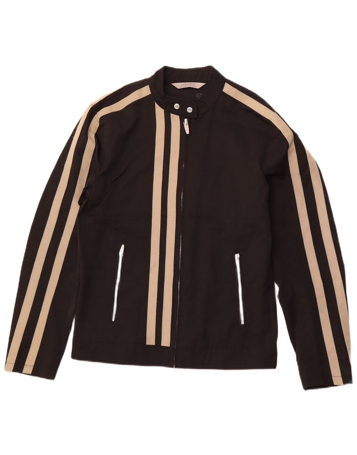 ZARA Chaqueta Bomber Hombre UK 38 Mediana Algodón A Rayas Negro