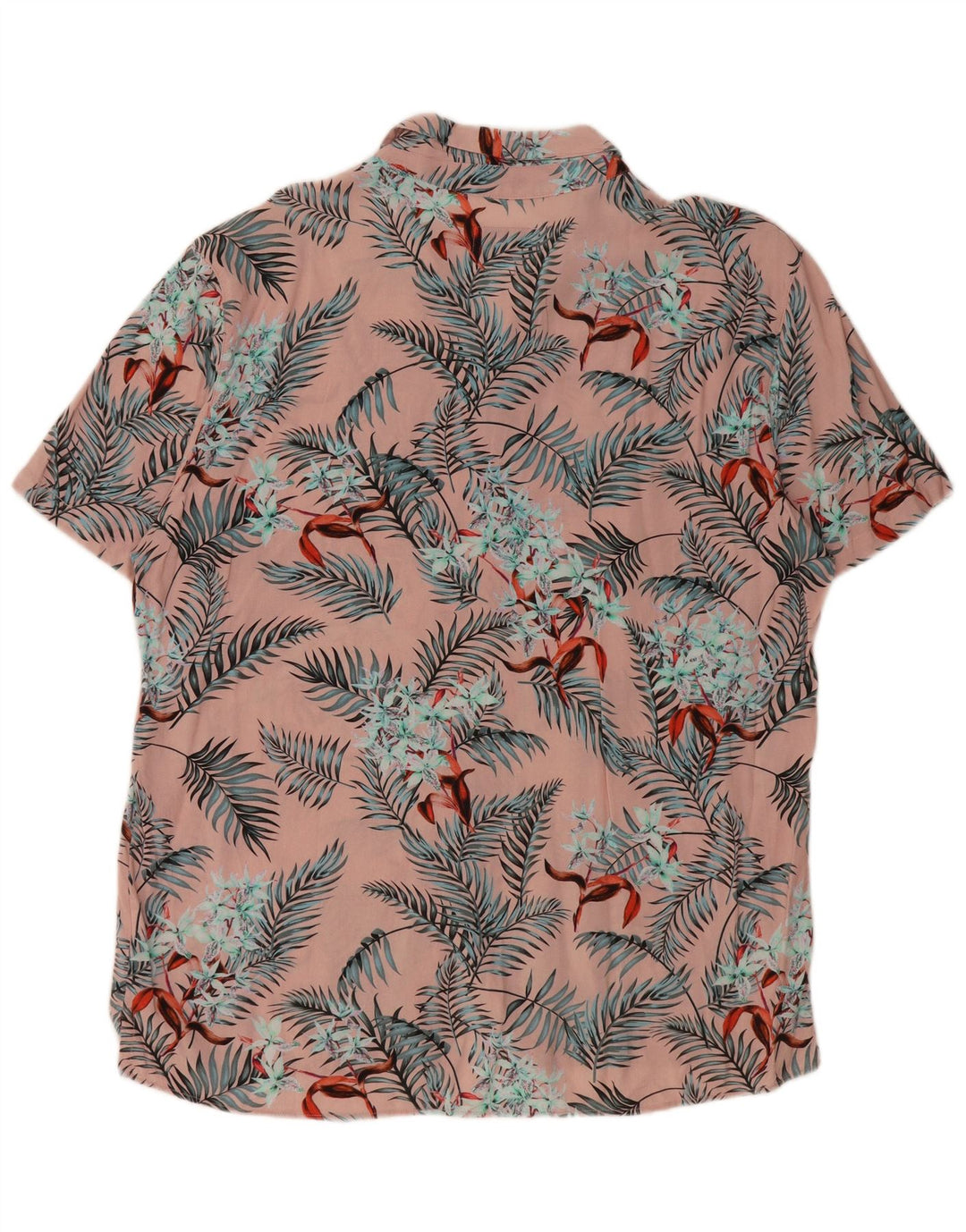 PULL & BEAR Camisa Manga Corta Hombre XL Rosa Floral Viscosa Hawaiana