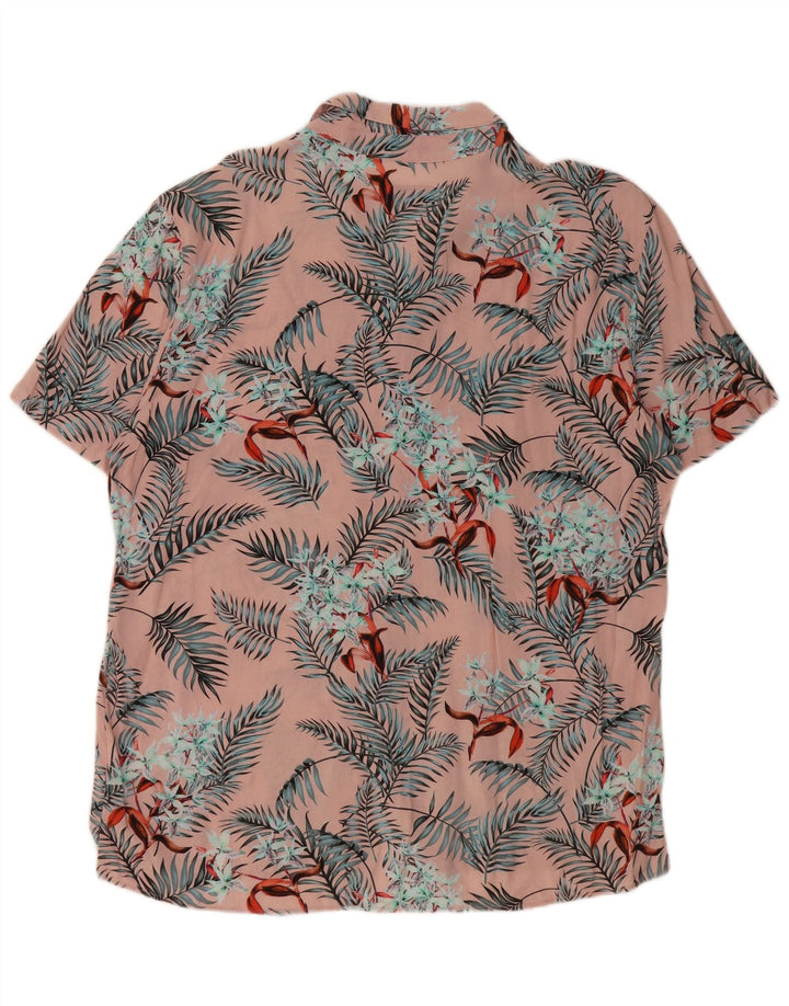PULL & BEAR Camisa Manga Corta Hombre XL Rosa Floral Viscosa Hawaiana