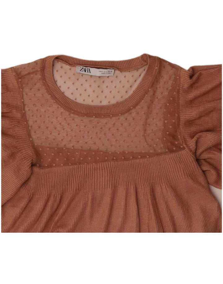 ZARA Mujer Crop Knit Blusa Top UK 10 Small Marrón