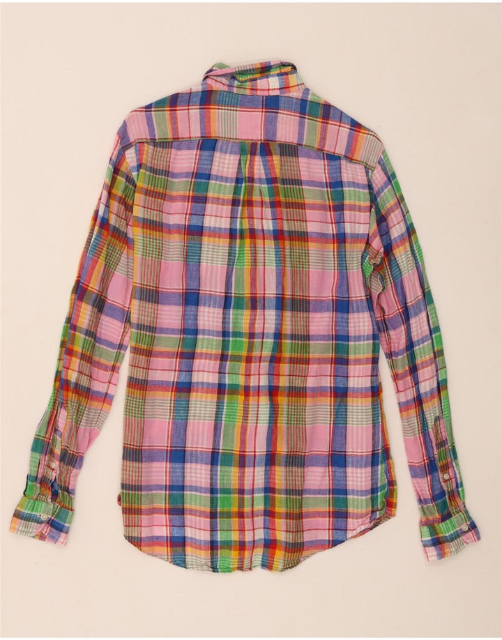 Polo Ralph Lauren Camisa de ajuste personalizado para hombre, talla pequeña, lino a cuadros multicolor