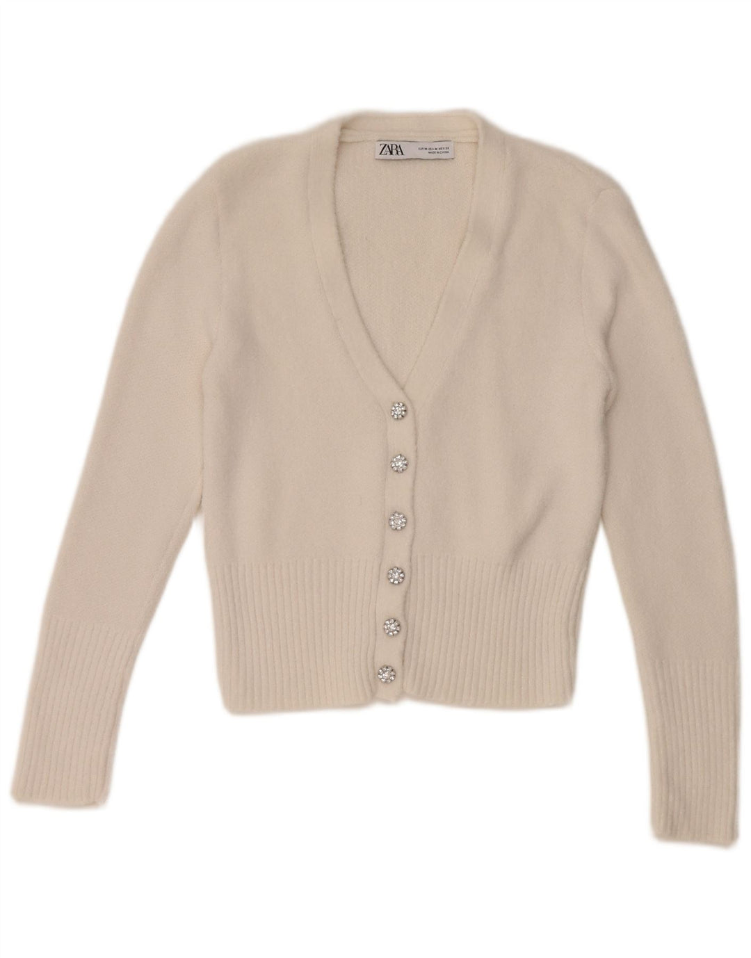 Zara Mujer Crop Cardigan Suéter UK 12 Medio Blanco