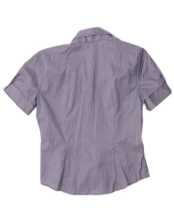 Naracamicie Camisa de manga corta para mujer UK 44 Algodón a rayas azul medio