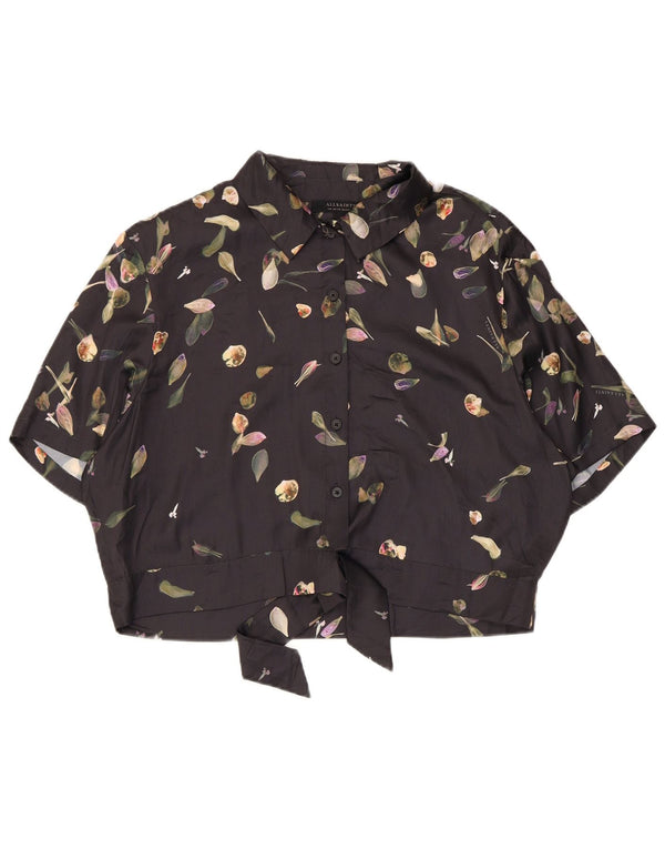 ALL SAINTS Blusa corta con lazo frontal para mujer UK 44 Grande Negro Floral