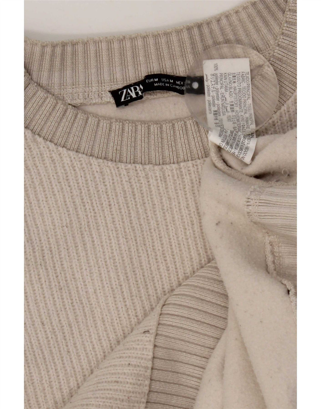Zara - Jersey de cuello redondo para mujer, talla 40, poliéster blanco roto medio