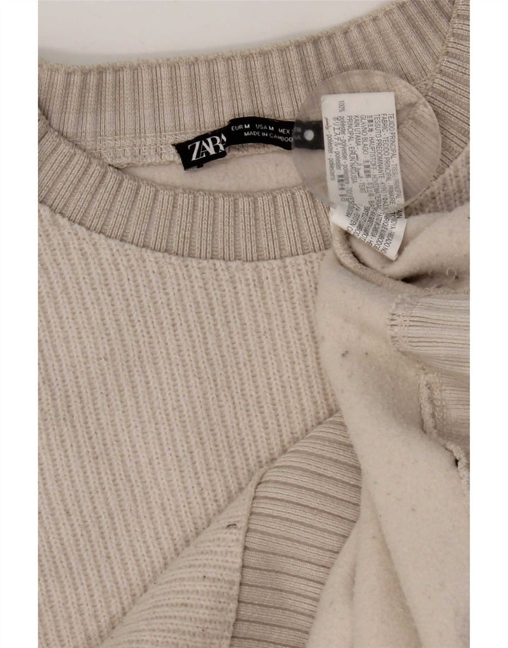 Zara - Jersey de cuello redondo para mujer, talla 40, poliéster blanco roto medio