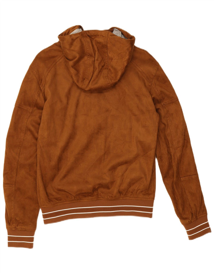 Zara Mens Chaqueta Bomber Con Capucha UK 36 Small Marrón Poliéster