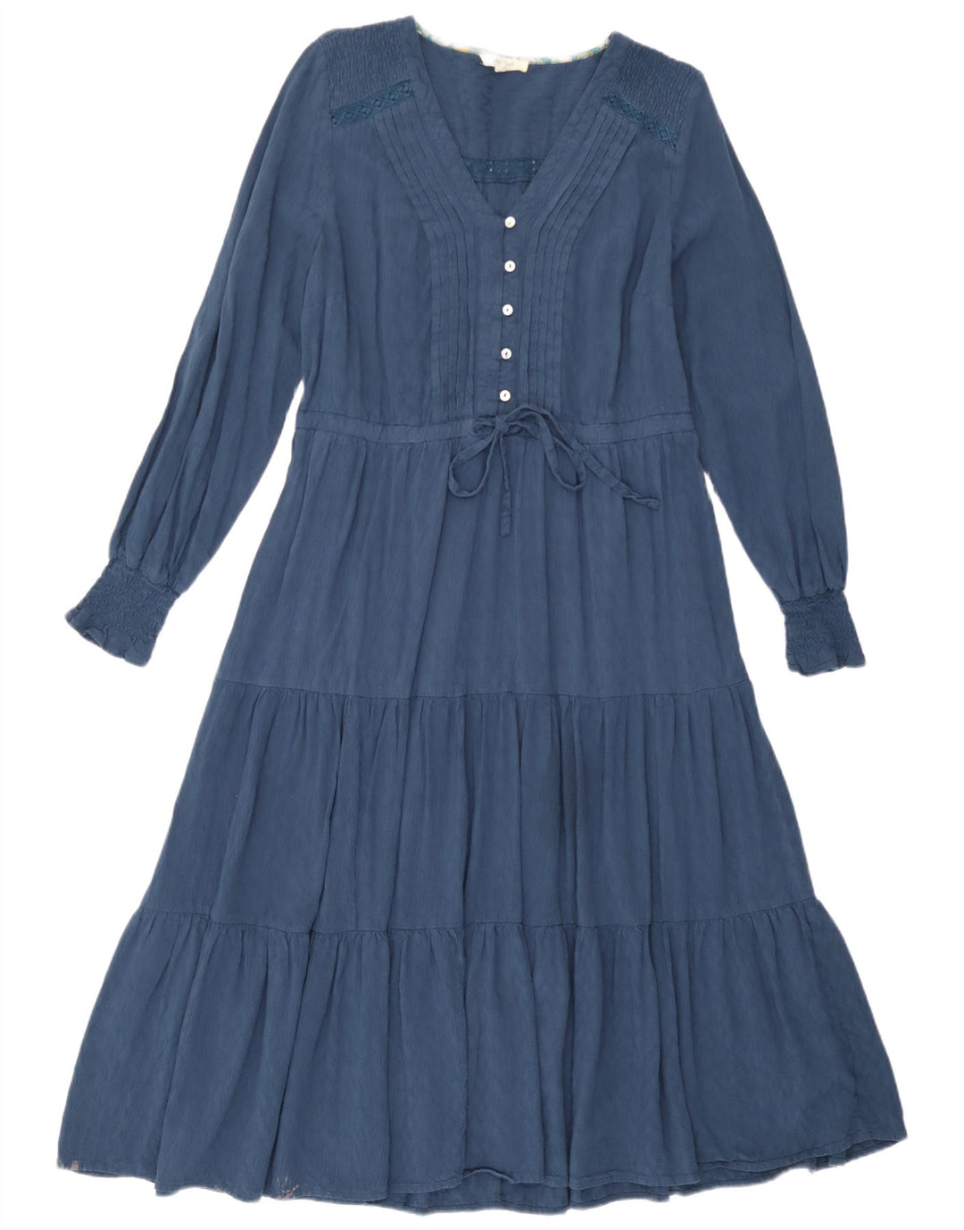 White Stuff Vestido escalonado de manga larga para mujer UK 42 Viscosa azul medio
