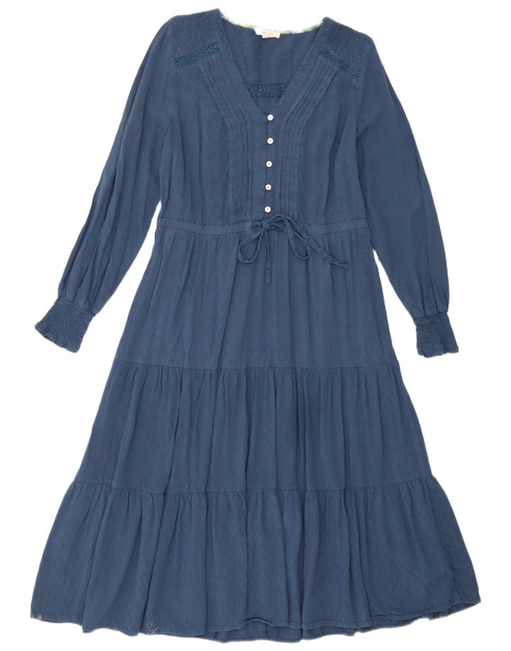 White Stuff Vestido escalonado de manga larga para mujer UK 42 Viscosa azul medio