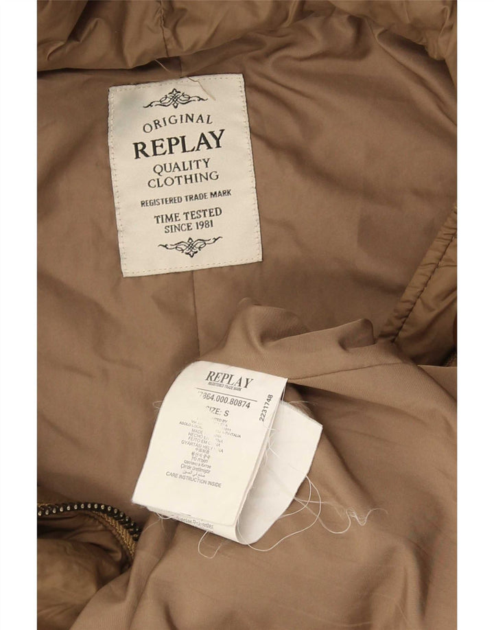 Replay Parka extragrande con capucha para mujer, talla 40, talla pequeña, color marrón, poliamida