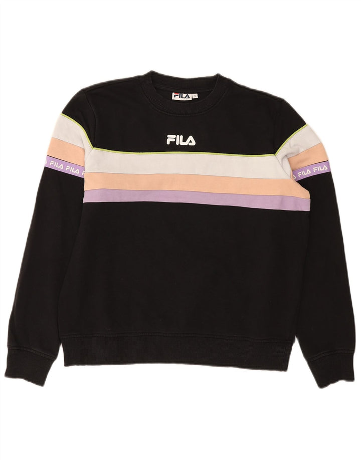 FILA Womens Oversized Sweatshirt Jumper UK 10 Small Black Colourblock