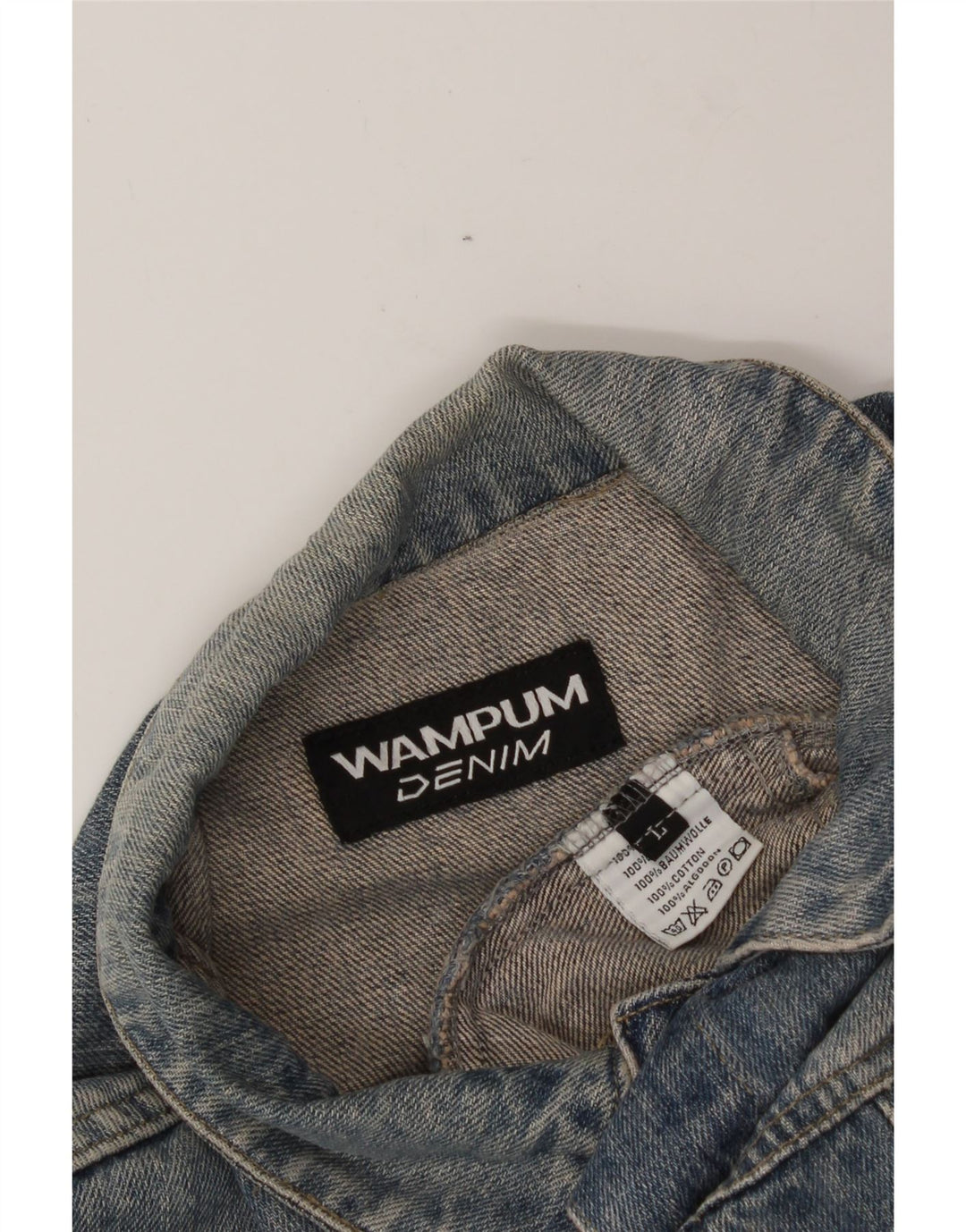 WAMPUM Mens Denim Jacket UK 40 Large Blue Cotton Vintage Wampum and Second-Hand Wampum from Messina Hembry 