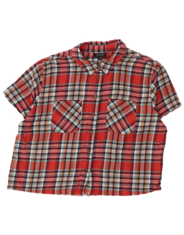 Topshop Camisa de franela de manga corta para mujer UK 40 Medium Red Check Cotton