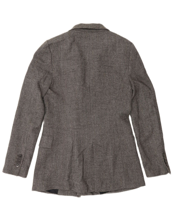 Zara Mujer Chaqueta Blazer De Doble Botonadura UK 10 Small Grey Herringbone