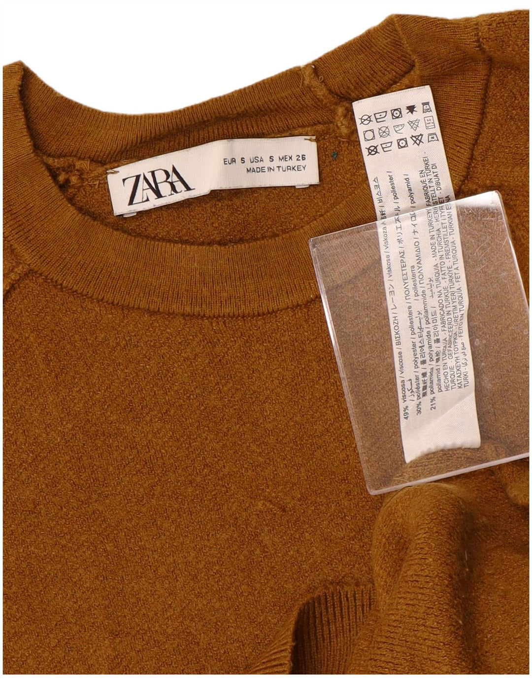 ZARA Mujer Crop Oversize Cuello Redondo Jersey Jersey UK 10 Small Marrón
