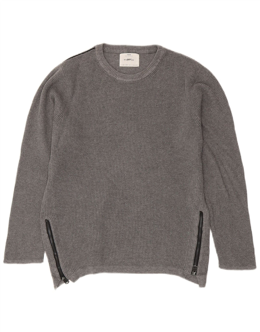 Zara Jersey de cuello redondo para niño, 9-10 años, algodón gris