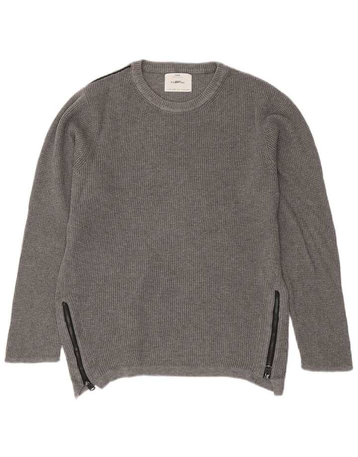 Zara Jersey de cuello redondo para niño, 9-10 años, algodón gris