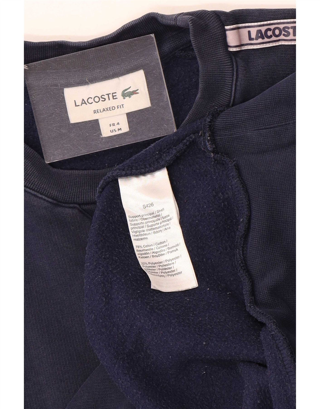 Lacoste Sudadera gráfica para hombre Talla 4 Mediana Azul marino Colorblock