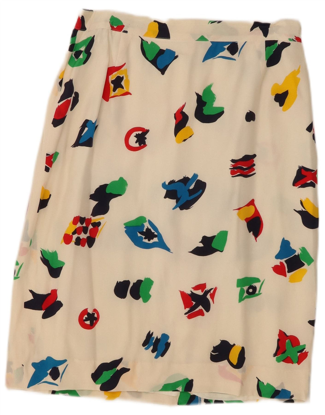 Vintage mujer patrón abstracto falda midi Reino Unido 10 pequeño W28 blanco apagado