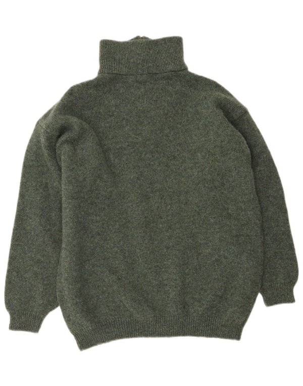 Vintage hombres zip cuello jumper suéter XL caqui lana virgen