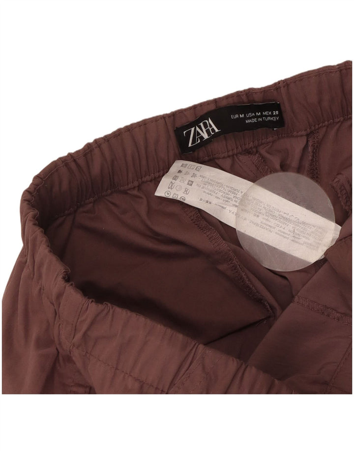 Zara Mujer Pantalón Cargo De Pierna Ancha Mediano W28 L30 Marrón Poliéster