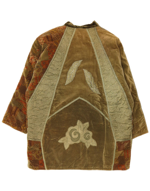 Vintage mujer terciopelo suelto ajuste cortavientos abrigo Reino Unido 20 2XL verde patchwork
