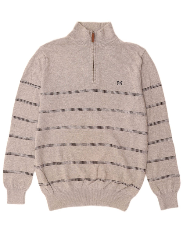 Crew Clothing - Jersey para hombre con cuello y cremallera, algodón a rayas, color gris pequeño