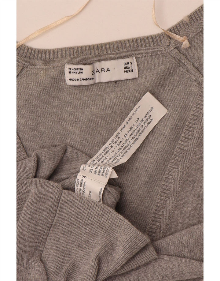 Zara Mujer Cárdigan Suéter UK 10 Small Gris Algodón