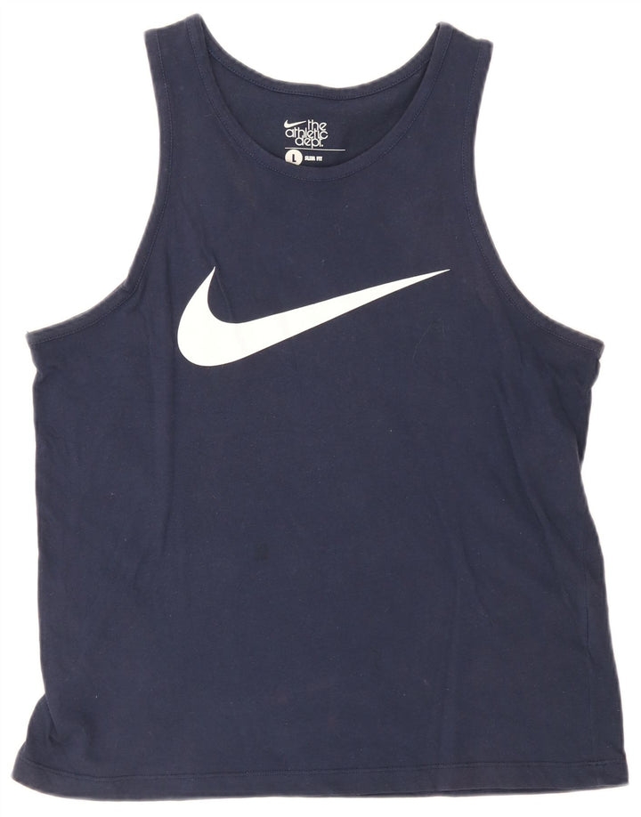 Nike - Camiseta sin mangas con estampado entallado para hombre, talla grande, algodón azul marino